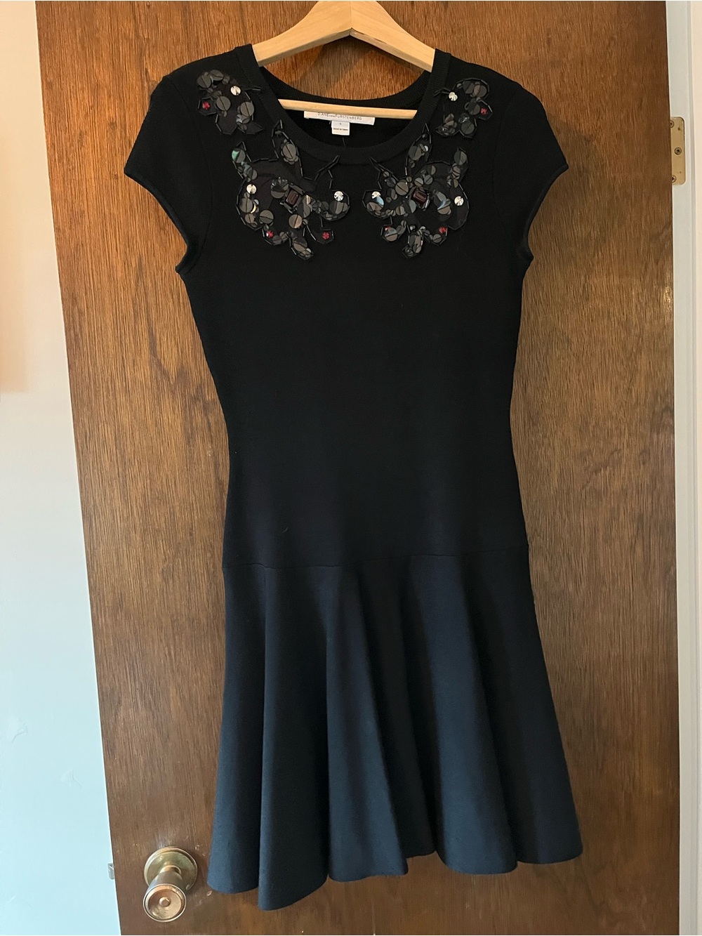 Diane Von Furstenberg Black Embellished Fit-and-Flare Mini Dress